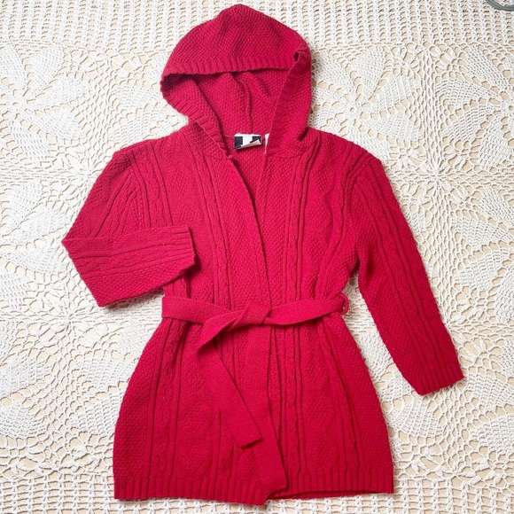 Vintage 1990s Red Knit Girls Long Sweater - Picture 1 of 3